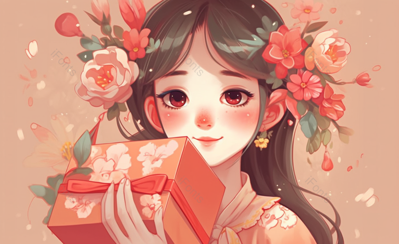 送礼物的女生手绘小清新人物原创插画,插画/手绘图,插画/手绘图库,插画/手绘图下载,插画/手绘